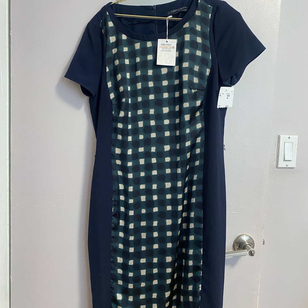 Esprit Navy and Cream Checkered Midi Dress